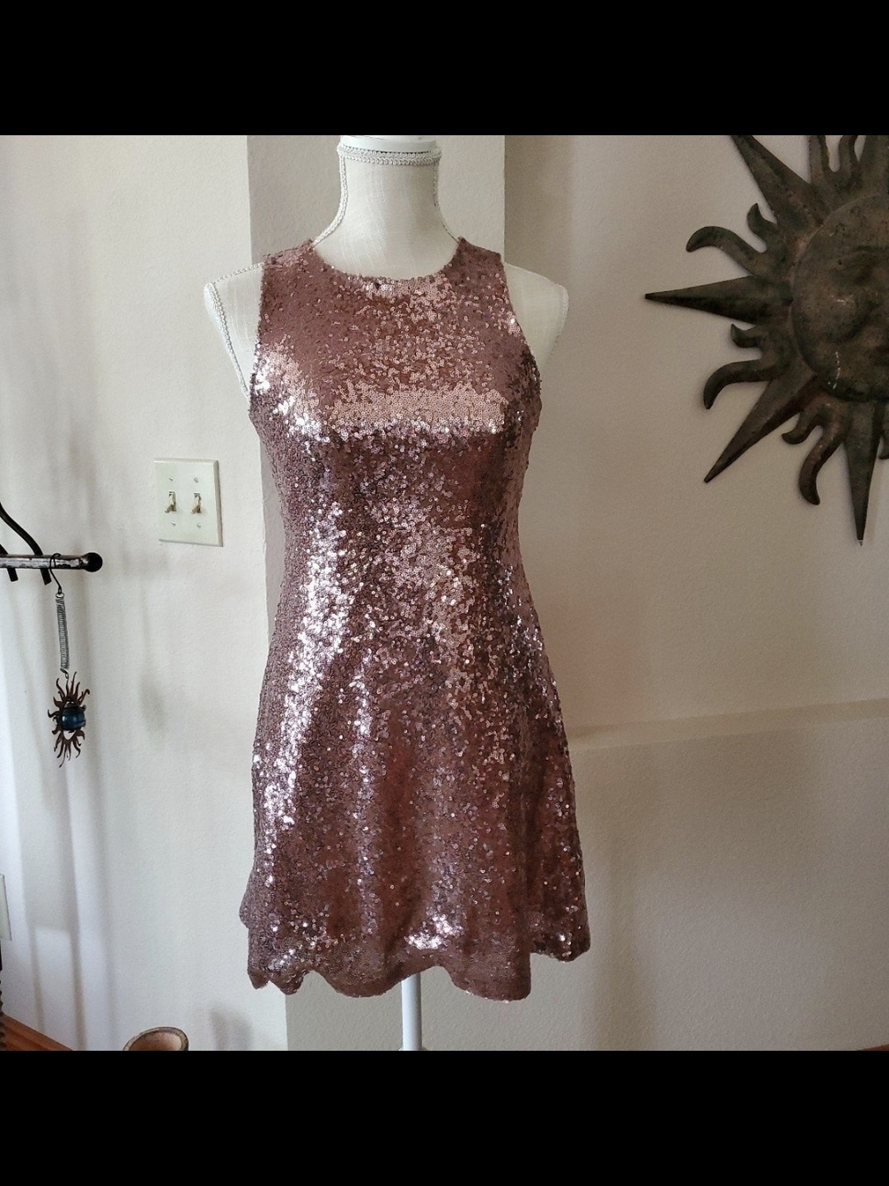Rose Gold/Champagne Colored Sequin A-Line Mini Dress - Junior Size 5